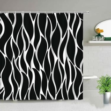 Imagem de Cortinas de chuveiro com estampa de listras pretas e brancas, tecido poliéster impermeável cortinas de banheiro modernas decoração de banho com ganchos 71 x 72 pol. -180 x 183 cm/LxA