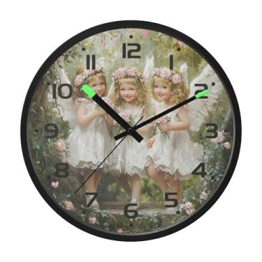 Imagem de SEHANY Lindo relógio de parede anjo silencioso sem tique-taque relógio redondo operado por bateria 30 cm controle de som luz noturna relógios de parede para sala de estar, cozinha, quarto, escritório