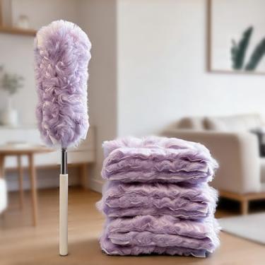 Imagem de Varinha de pó eletrostática, espanador de dupla face descartável com alça extensível de 81 cm e 10 refis para limpeza de móveis domésticos ventiladores cegos prateleiras de ventilação interior de