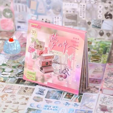 Imagem de Livro de adesivos japoneses Dreamcore: Mais de 700 adesivos cortados brilhantes e foscos - 30 folhas para diário, álbuns, agendas, diários de lixo (artigos de papelaria kawaii estéticos)