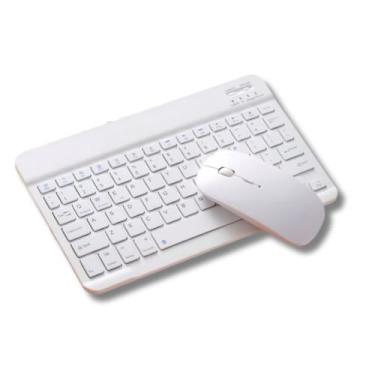 Imagem de Kit Teclado e Mouse Bluetooth Sem Fio, Recarregável com USB-C, Ultrafino e Portátil, Compatível com iPad, iPhone, Android, Tablets (Branco)