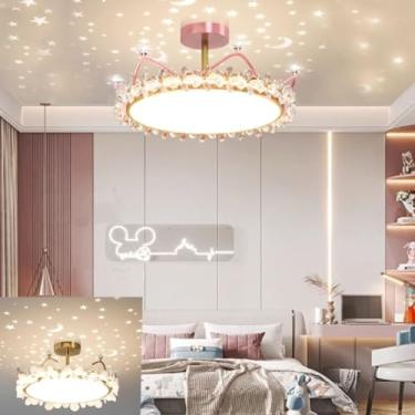 Imagem de Lustre de Cristal LED para Teto 60 x 35 cm com Controle Remoto, Ideal para Cozinha e Quarto (Temperatura de Luz Variável 3000-6000K, Brilho 10%-100%) Cor Rosa