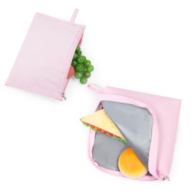 Imagem de Moyad Sacos de lanche reutilizáveis para sanduíche, 2 pacotes de lancheiras com zíper, seguro para lava-louças e sem BPA, armazenamento compacto de alimentos para trabalho, viagens, piquenique, rosa