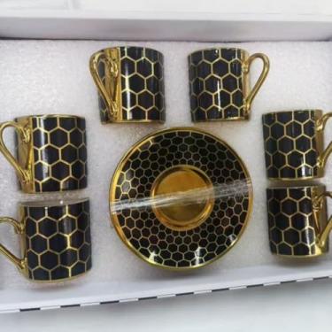 Imagem de Xícara de café/cha kit com 6 conjunto (12 peças) de Cerâmica em porcelana(Preto xicara HB-9161)