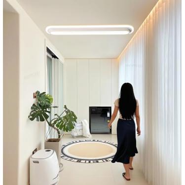 Imagem de Luminária de teto moderna para corredor, fina, de espectro total, em metal, LED, 52W, 6500K, com design discreto em acrílico, ideal para varanda, cozinha, sala de jantar, sala de estar e lav