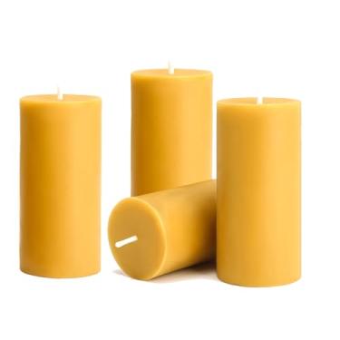 Imagem de Velas de pilar de cera de abelha natural (amarelo, 5 x 10 cm - pacote com 4)