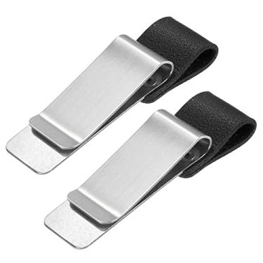 Imagem de Generic Clipe de aço inoxidável de 50 mm com suporte de lápis de couro PU para caderno diário, preto prateado pacote com 2