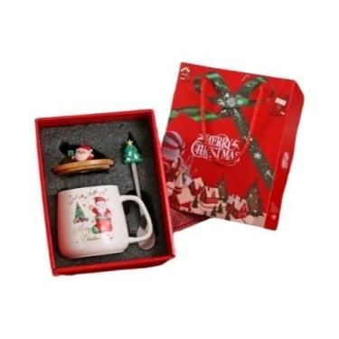 Imagem de Caneca De Cerâmica Com Design De Árvore Festiva Com Tampa E Colher Pre