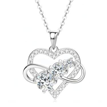 Imagem de Colar infinito e amor eterno para mulheres, pingente de coração entrelaçado com laço infinito, correntes interligadas, joias elegantes para todos os dias e presente de dia dos namorados, One Size