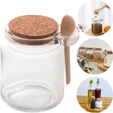 Imagem de Porta Tempero de Vidro com Colher de Bambu E tampa rolha 240ml Lyor