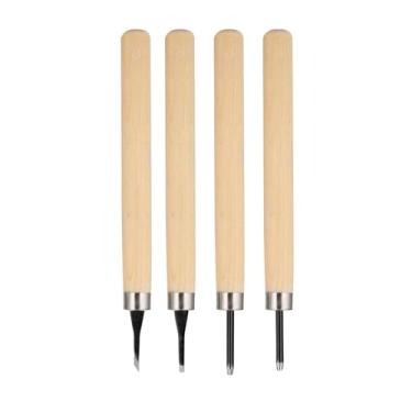 Imagem de Conjunto de facas de entalhe em madeira, 4 peças, madeira e metal, ferramentas afiadas com várias formas, para gravação em madeira e entalhe de carimbo de borracha