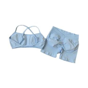 Imagem de Conjunto De Yoga Feminino Sem Costura De 2 Peças: Top Esportivo E Shor