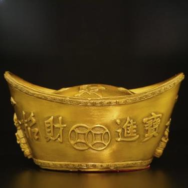 Imagem de FENNYYAR Sycee Enfeites de latão atraídos pela riqueza, 15 cm, tigela do tesouro, sala de estar, escritório, decoração de mesa