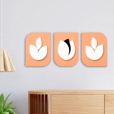 Imagem de Kit 3 Quadros Decorativos Abstratos Botão de Flor Moderno em Relevo 3D Sala Quarto Escritório(Salmão)