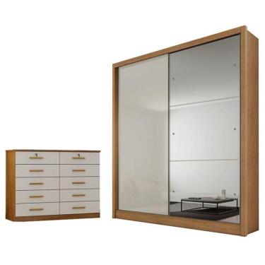 Imagem de Guarda Roupa Solteiro Dante Com Nicho E Espelho E Gaveteiro Milão Com Chave Cumaru 25 Fendi - Novo Horizonte