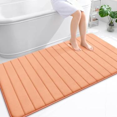 Imagem de OLANLY Tapete de banho listrado de espuma viscoelástica 139 x 99 cm, tapetes absorventes super macios, secagem rápida, tapetes de chuveiro laváveis na máquina, tapete de banho, acessórios de decoração