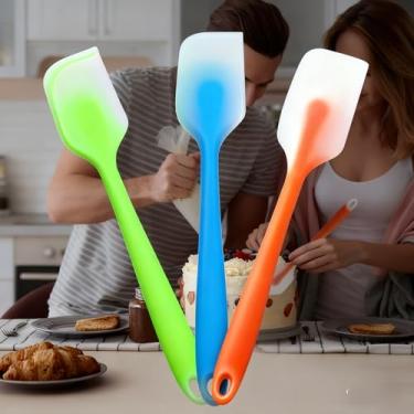 Imagem de Conjunto de 3 espátulas de silicone – Espátulas de cozinha resistentes ao calor, sem costura, 232 °C, utensílios de cozinha flexíveis para assar e panelas antiaderentes