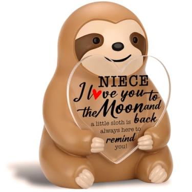 Imagem de akeke Presentes para sobrinha, preguiça, sobrinha positiva, estatueta de preguiça de 7,5 cm, decoração de mesa de resina com coração inspirador, placa acrílica, presente de aniversário motivacional