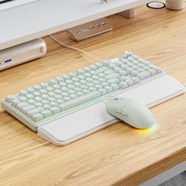 Imagem de EWEADN C98 Combo de teclado e mouse com fio, teclados de computador com fio com palma de pulso, teclas de disparo duplo, teclado com luz de fundo RGB silencioso para Windows/MAC/PC (verde)
