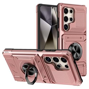 Imagem de POYUFRG Capa magnética para Samsung Galaxy S26 Ultra/S26 Plus/S26, capa de telefone à prova de choque com suporte de anel rotativo, rosa, S26 Plus