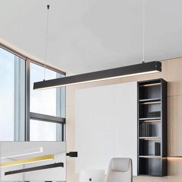 Imagem de Luminária pendente de LED para mesa de jantar, com intensidade de cor ajustável de 3000K a 6000K, controle remoto e design moderno para sala de jantar, cozinha, escritório, bar e loja (preta