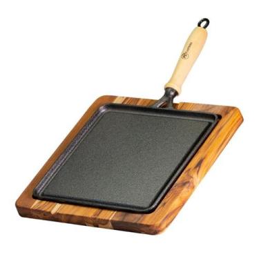 Imagem de Tábua De Madeira Com Chapa De Ferro Fundido 22 Cm Churrasco Porção - C