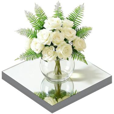 Imagem de Pacote com 10 peças centrais espelhadas quadradas para mesa, espelhos de 30 cm para centros de mesa, 2 mm, placas espelhadas de acrílico, bandeja de espelho, para mesa de casamento, decorações de