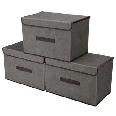 Imagem de Caixa organizadora Cinza de Tecido com tampa Prática Estilosa Para Armários Guarda Roupas