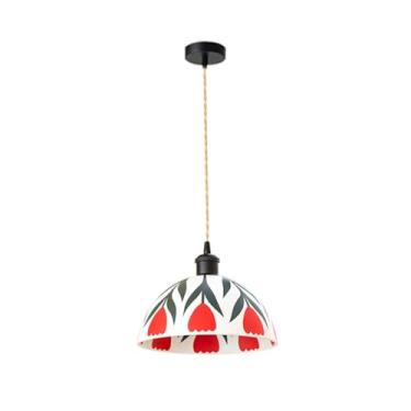 Imagem de Lustre pendente de cerâmica com estampa romântica de rosas vermelhas e cúpula em formato de cúpula | Luminária moderna para sala de jantar, estilo art déco, ideal para quartos de meninas e c