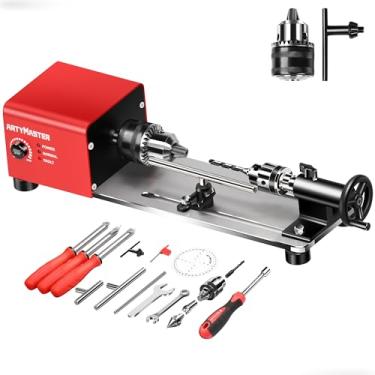 Imagem de Mini torno, mini máquina de torno de madeira WM101A, 24 V DC 96 W, torno de bancada pequeno com kits de ferramentas de torno de torneamento de madeira, velocidade infinitamente variável, profissional