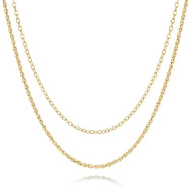 Imagem de GYUYCW Colares de ouro 14K para mulheres, corrente de ouro 14 K, corrente dupla para mulheres, corrente de corda, brilho refinado e presença elegante, colar feminino