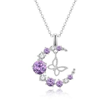 Imagem de NoraSynthia Colar feminino de lua crescente, borboleta e estrela, pingente de ouro rosa, aniversário ou dia das mães, presente de Natal para mulheres, esposa, mãe, namorada, senhora, Ouro branco