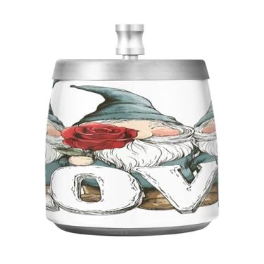 Imagem de STAYTOP Cinzeiro de gnomo fofo com tampa para Dia dos Namorados, aço inoxidável à prova de vento, sem fumaça, cinzeiro grande para uso ao ar livre para decoração de escritório em casa