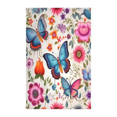 Imagem de Wassud Toalhas de cozinha coloridas borboletas e flores toalhas de prato de cozinha 1 pacote panos de prato macios com laço para pendurar toalha de mão super absorvente de secagem rápida toalhas de