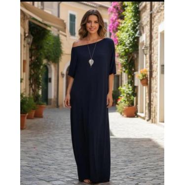 Imagem de vestido longo feminino gola caída frente e costa - KLS, Preto, GG vest