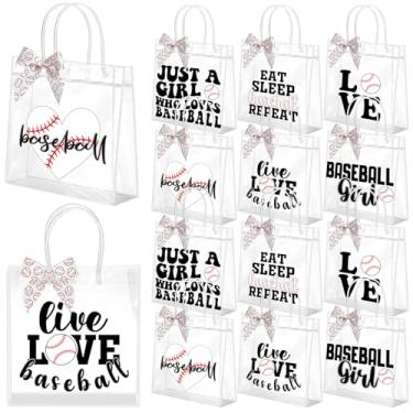 Imagem de Vicenpal 12 conjuntos de sacos de presente de beisebol transparentes com alças 12 peças de arcos de plástico PVC para petisco de beisebol 19 x 20 x 8 cm lembrancinhas de festa com tema esportivo para