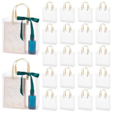Imagem de BENECREAT Pacote com 24 sacos de presente de plástico transparente com alças, 20 x 20 x 7,9 cm, sacos de lembrancinha de festa para casamento, aniversário, embalagem de varejo para artesanato, inclui