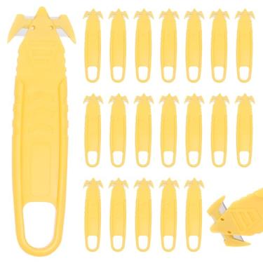 Imagem de 20 peças de cortador de caixa de segurança de aço inoxidável abridor de pacote de lâmina oculta com divisor de fita para caixas de papelão tiras filme (amarelo, 20)