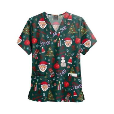 Imagem de Blusa Médica Unissex De Natal Com Decote Em V, Manga Curta E Bolsos Pa