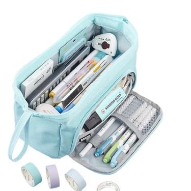 Imagem de Estojo De Lápis Caneta Esferográfica De Papelaria Armazenamento Portátil De Grande Capacidade(azul claro)