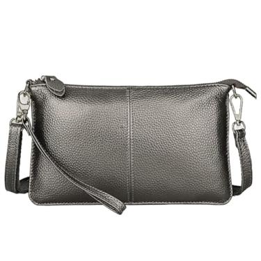 Imagem de AurexaFashion Bolsa tiracolo feminina de couro legítimo, bolsa de mão fina para cartão de crédito, bolsa clutch, #09 Cinza acastanhado, Small 9.5" X 5.6" x 0.5", Bolsa tiracolo de couro genuíno