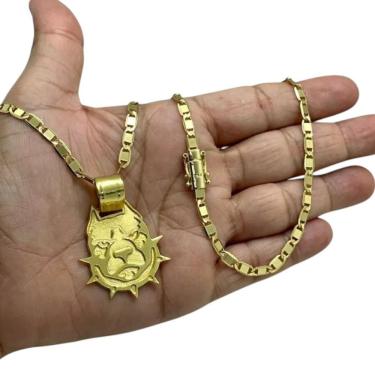 Imagem de Cordão 5Mm Piastrine + Pingente Pitbull - Banhado A Ouro