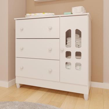 Imagem de Cômoda Infantil Eloá 3 Gavetas Com Porta Fraldário Branco Carolina Baby