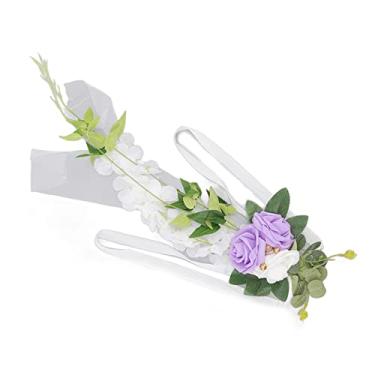 Imagem de Flor Artificial Elegante para Encosto de Cadeira Decoração Reutilizável Corredor Casamento Cerimônia Festa Realista com Laço Cetim