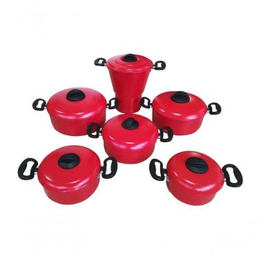 Imagem de Jogo 6 Panelas De Aluminio Vermelhas Com Cuscuzeira Extang