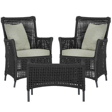 Imagem de 2 Poltronas 1 Mesa Igapó Em Alumínio Preta Corda Náutica E3 Preto