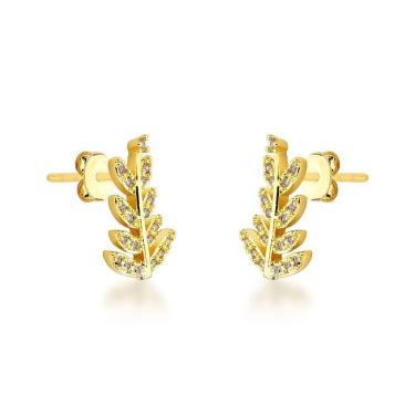 Imagem de Brinco Folha Cravejada Com Zirconias Cristais Banhado A Ouro 18k