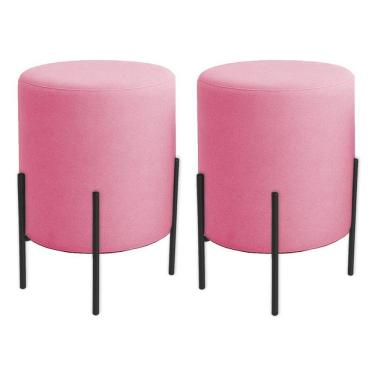 Imagem de Kit 2 Puffs Orgânicos Veludo Thor Com Pés De Ferro Preto - 7 Decor Rosa