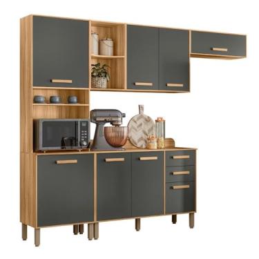 Imagem de Cozinha Compacta com Balcão Maria Flor 8 Portas e 2 Gavetas Freijo/chumbo