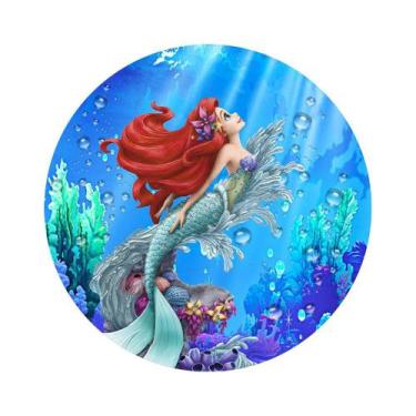Imagem de Painel de Lona Redondo Fundo Do Mar Sereia Princesa - Fabrika de Festa